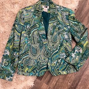Worthington Paisley Green Lined Jacket Size 6 Women’s  ☘️ St Patrick’s Day